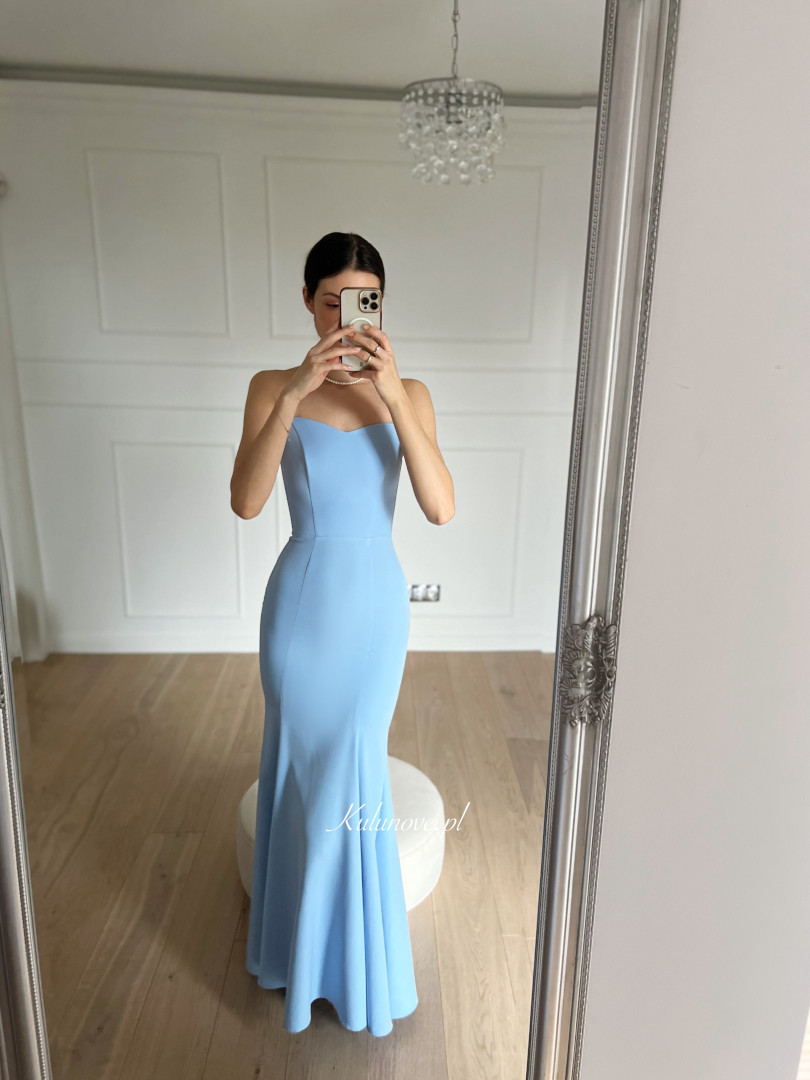 Monalisa blue - fitted mermaid-shaped maxi dress with open shoulders - Kulunove image 1