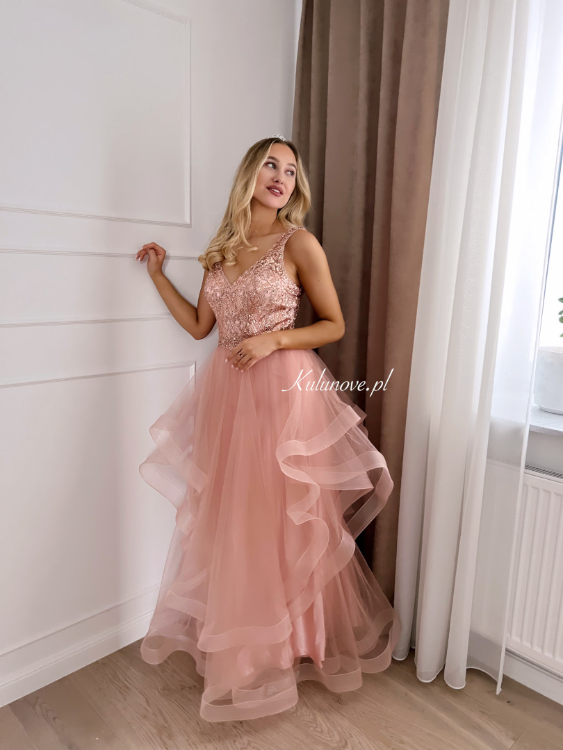 Luisa- light pink maxi dress with ruffles - Kulunove image 1