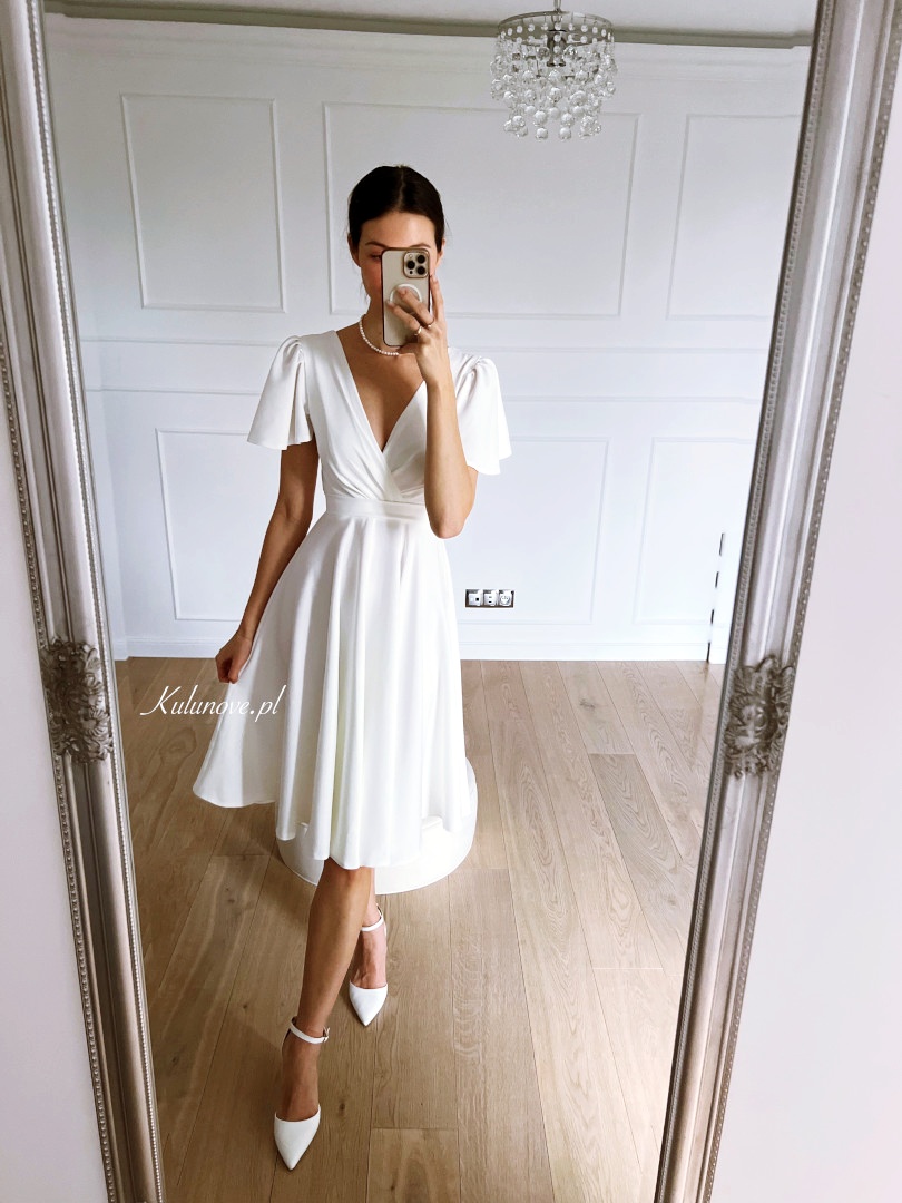 Jennifer - short sleeve midi dress in ecru color perfect for civil wedding - Kulunove image 1