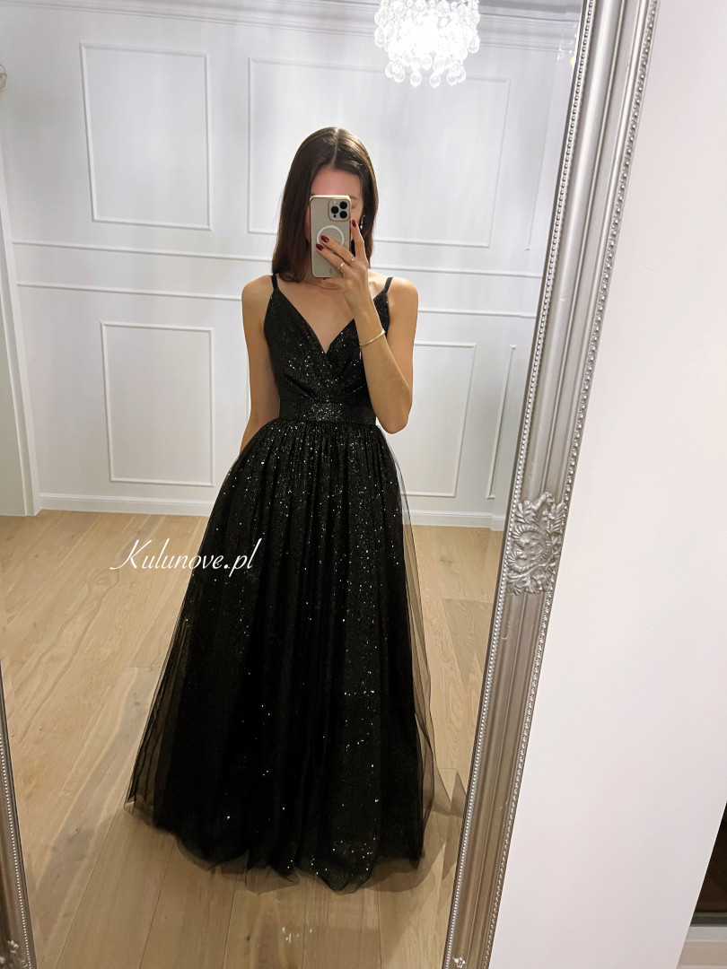Ana - long black tulle princess dress covered with glitter - Kulunove image 3