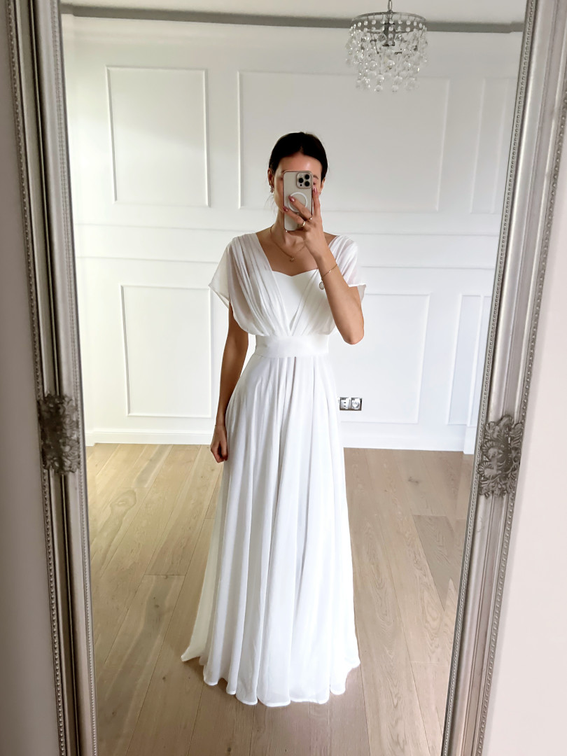 Vivienne - simple chiffon wedding dress with covered shoulders - Kulunove image 1