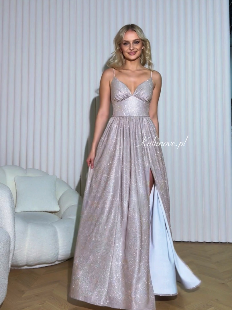 Lessa - glitter maxi dress with brocade on thin straps - Kulunove image 1