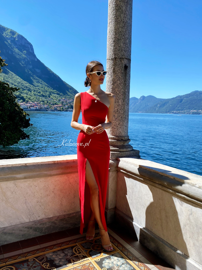 Varenna - red simple one shoulder dress - Kulunove image 3