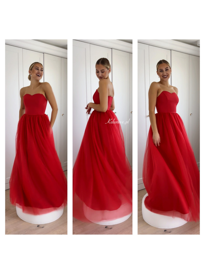 Melody - czerwona gorsetowa suknia tiulowa maxi w stylu księżniczki - Kulunove zdjęcie 3