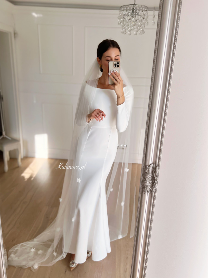Charlene - a simple elegant fitted long sleeve wedding dress with a boat neckline - Kulunove image 2
