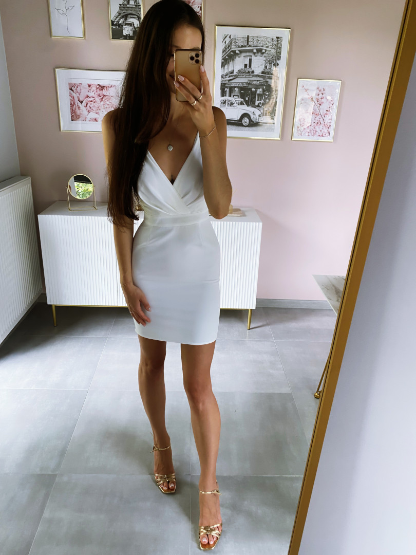Andrea - elegant short fitted white strapless dress - Kulunove image 2