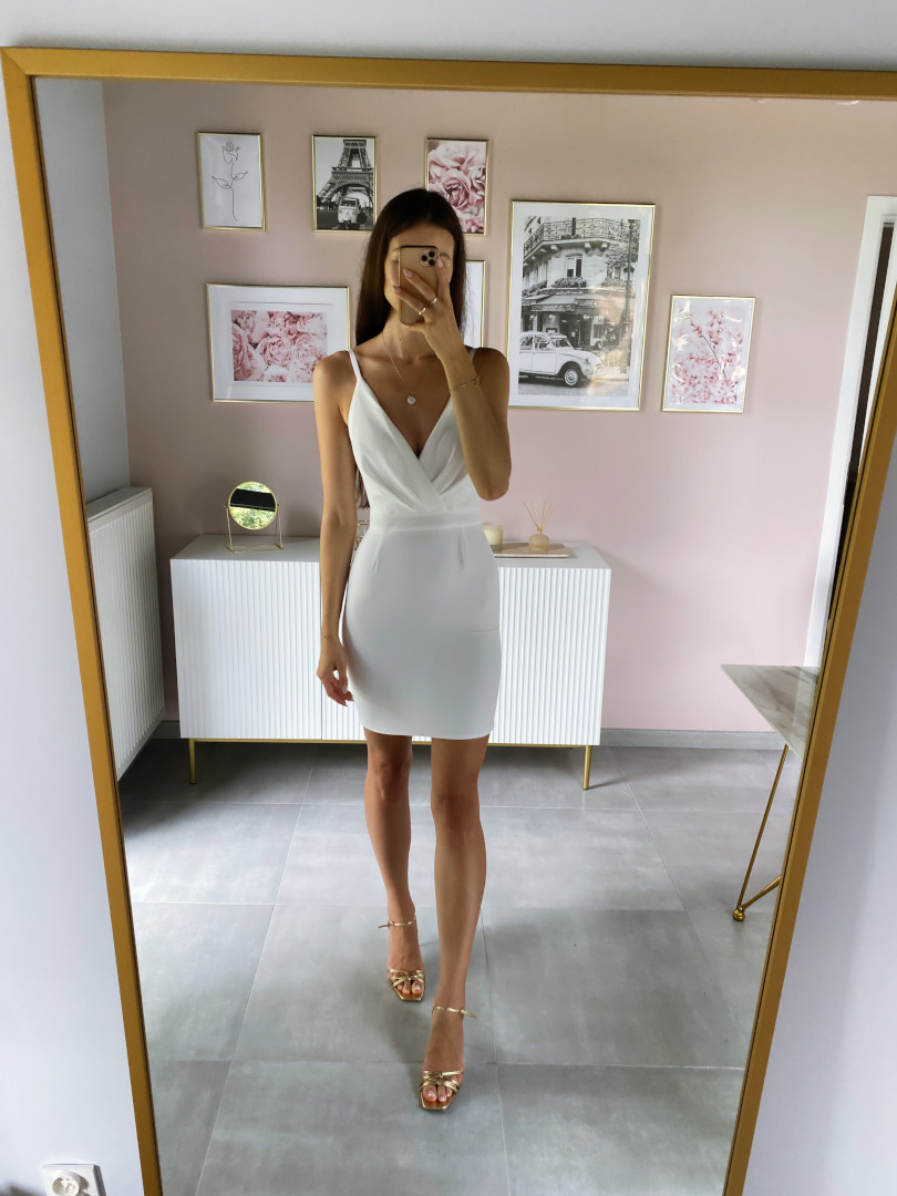 Andrea - elegant short fitted white strapless dress - Kulunove image 3