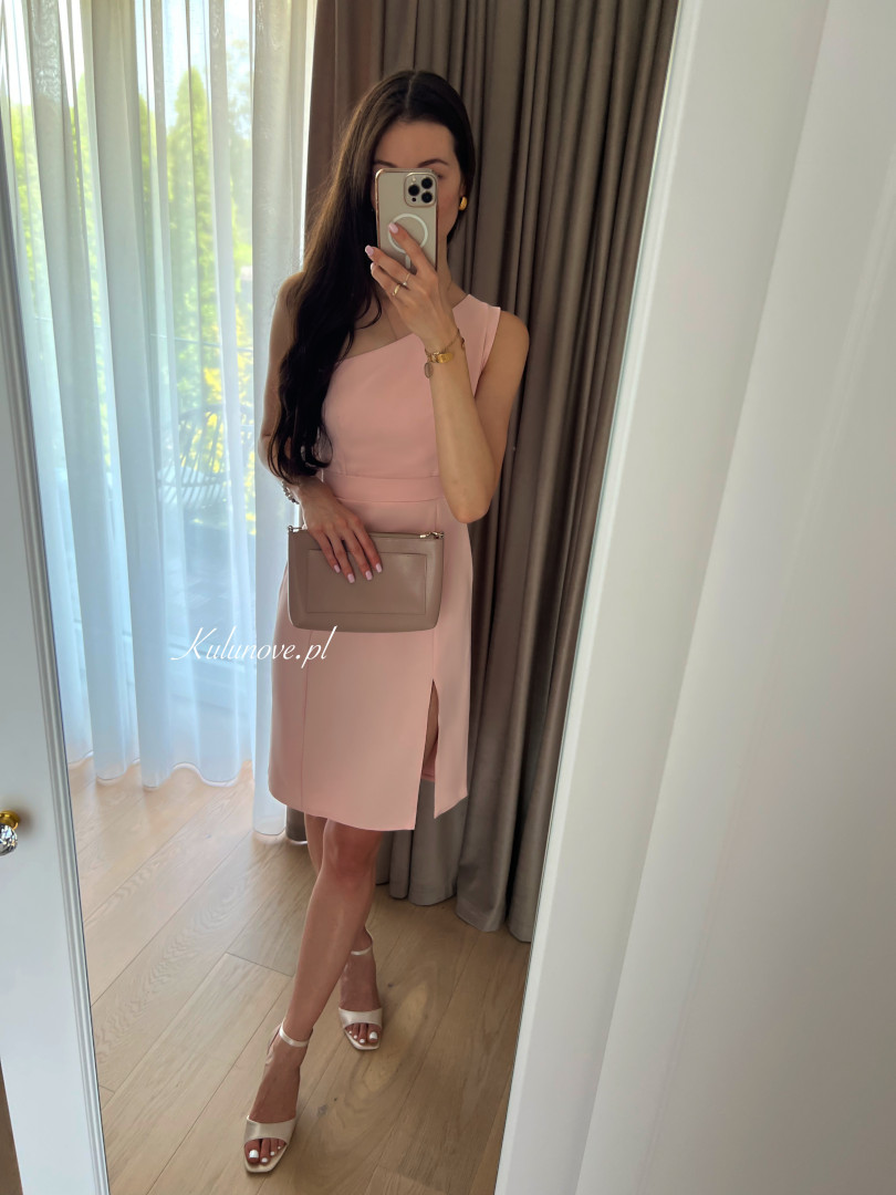Varenna - powder pink midi length one shoulder dress - Kulunove image 3