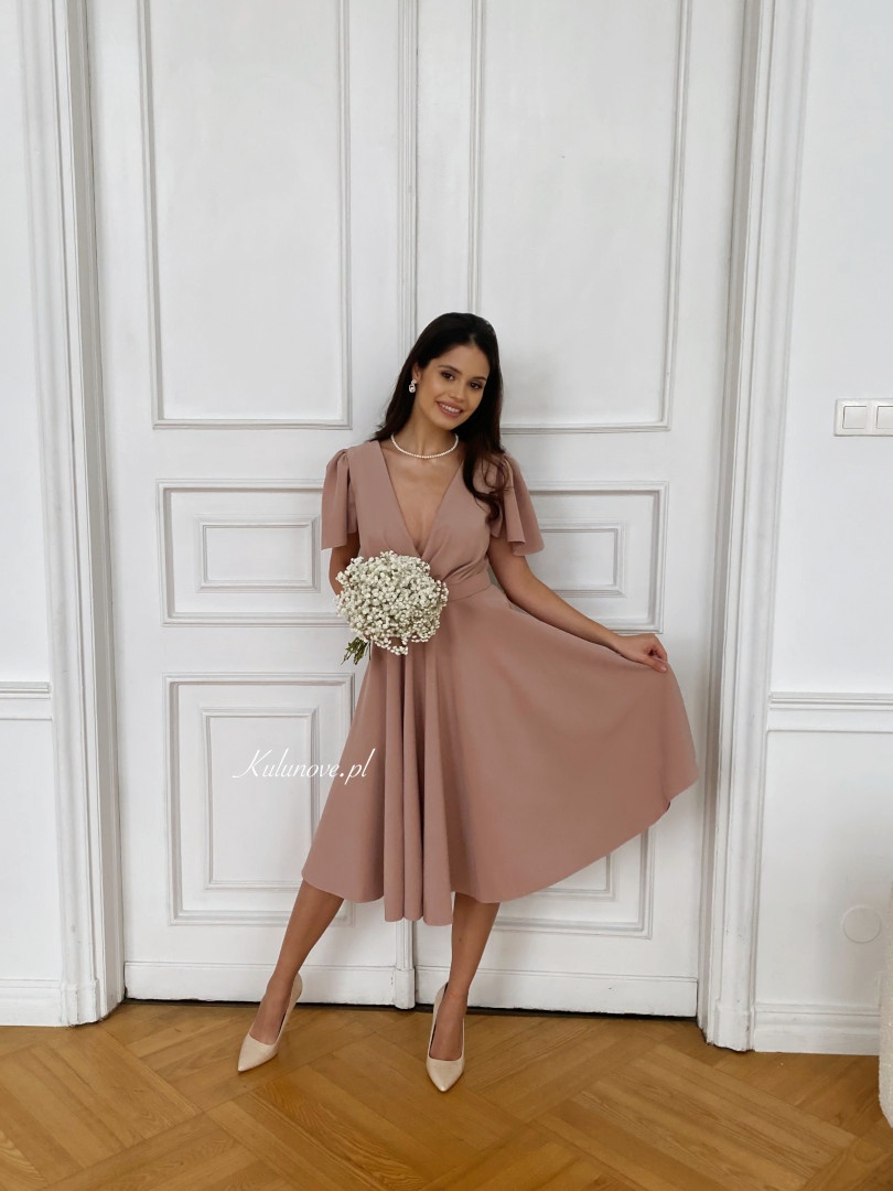 Jennifer - knee-length dress with covered shoulders in dirty pink - Kulunove image 1