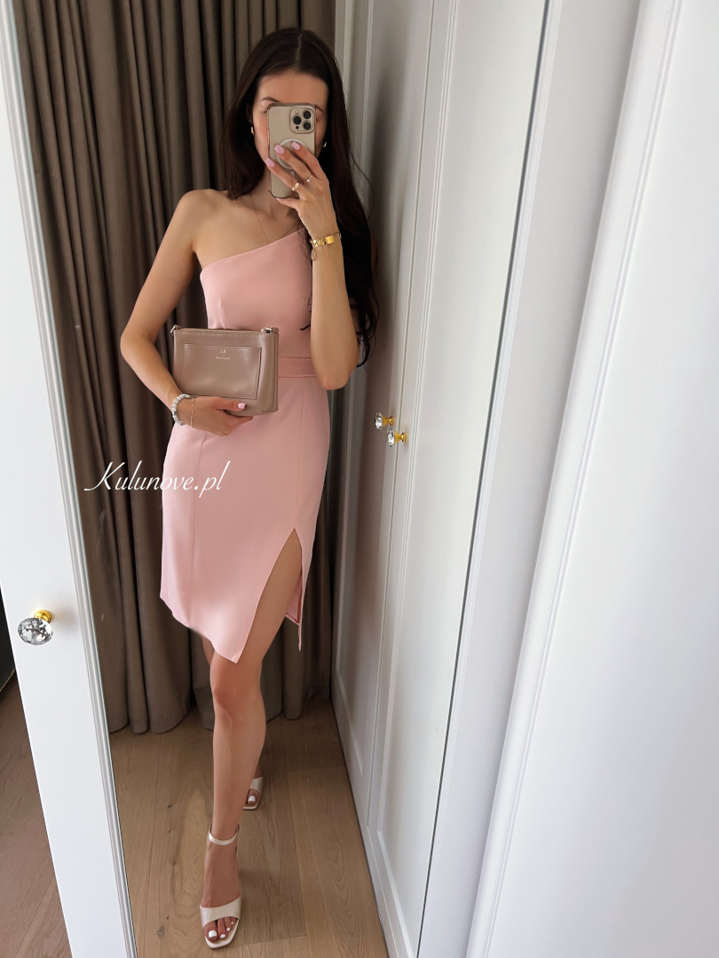 Varenna - powder pink midi length one shoulder dress - Kulunove image 2