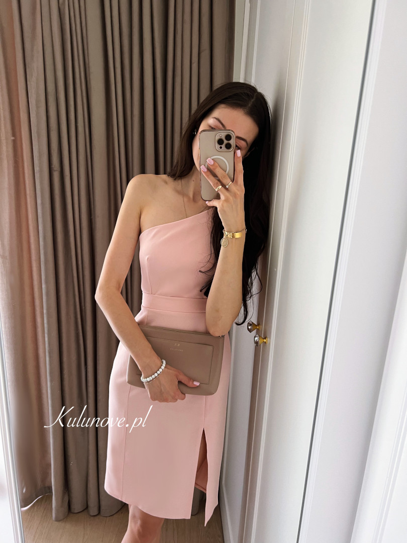 Varenna - powder pink midi length one shoulder dress - Kulunove image 1