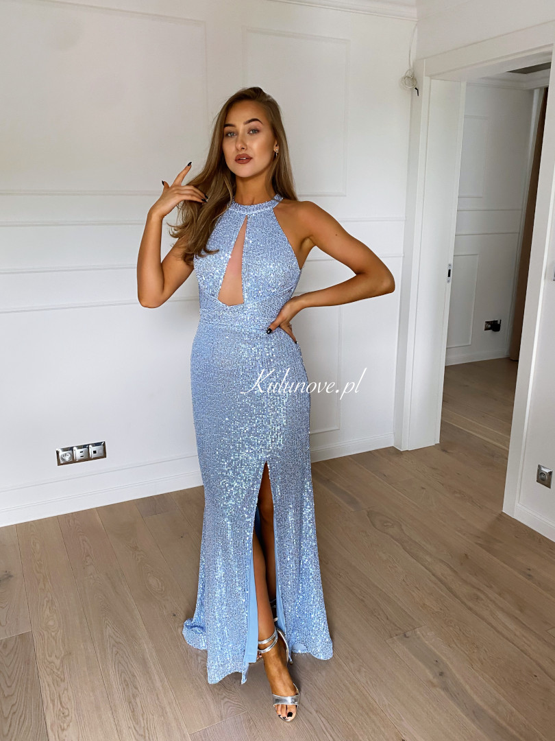 Diamond shine - shimmering long sequin dress in blue - Kulunove image 3