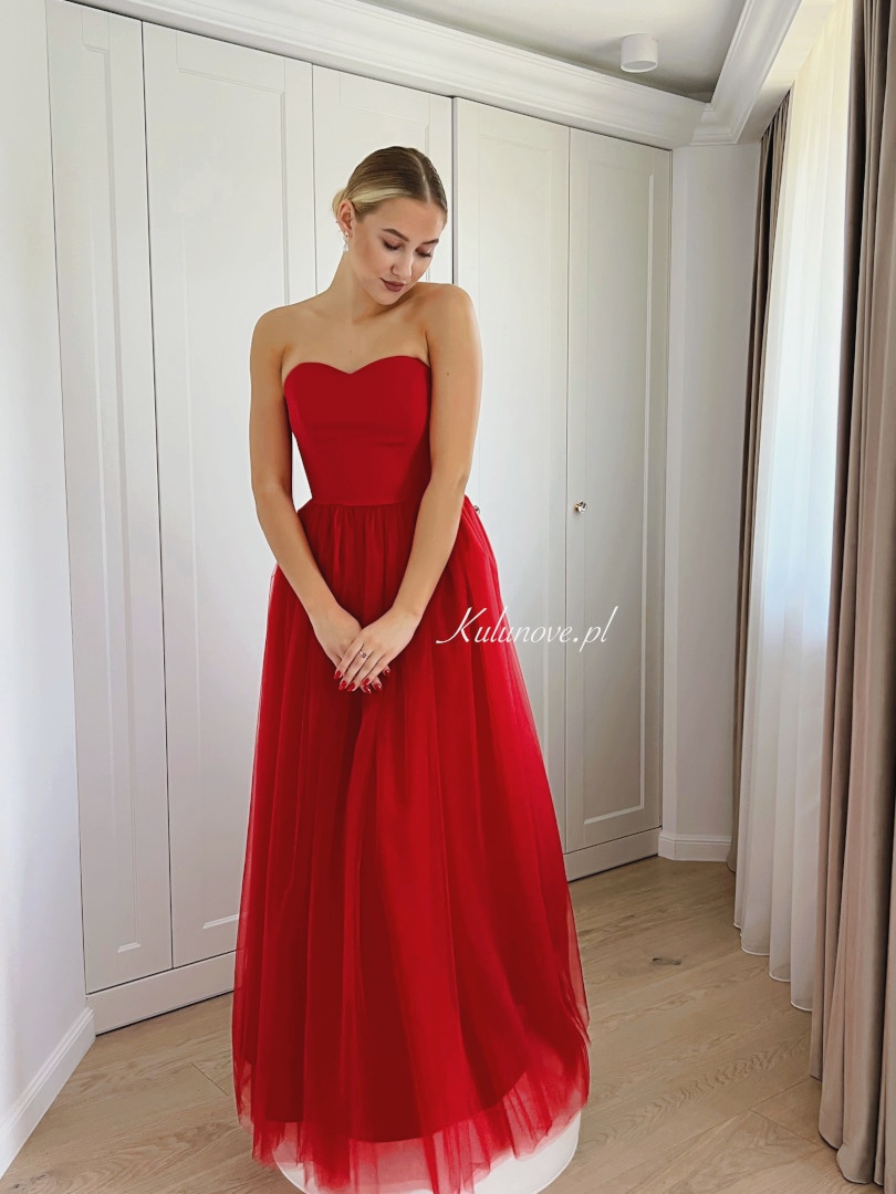 Melody - czerwona gorsetowa suknia tiulowa maxi w stylu księżniczki - Kulunove zdjęcie 4