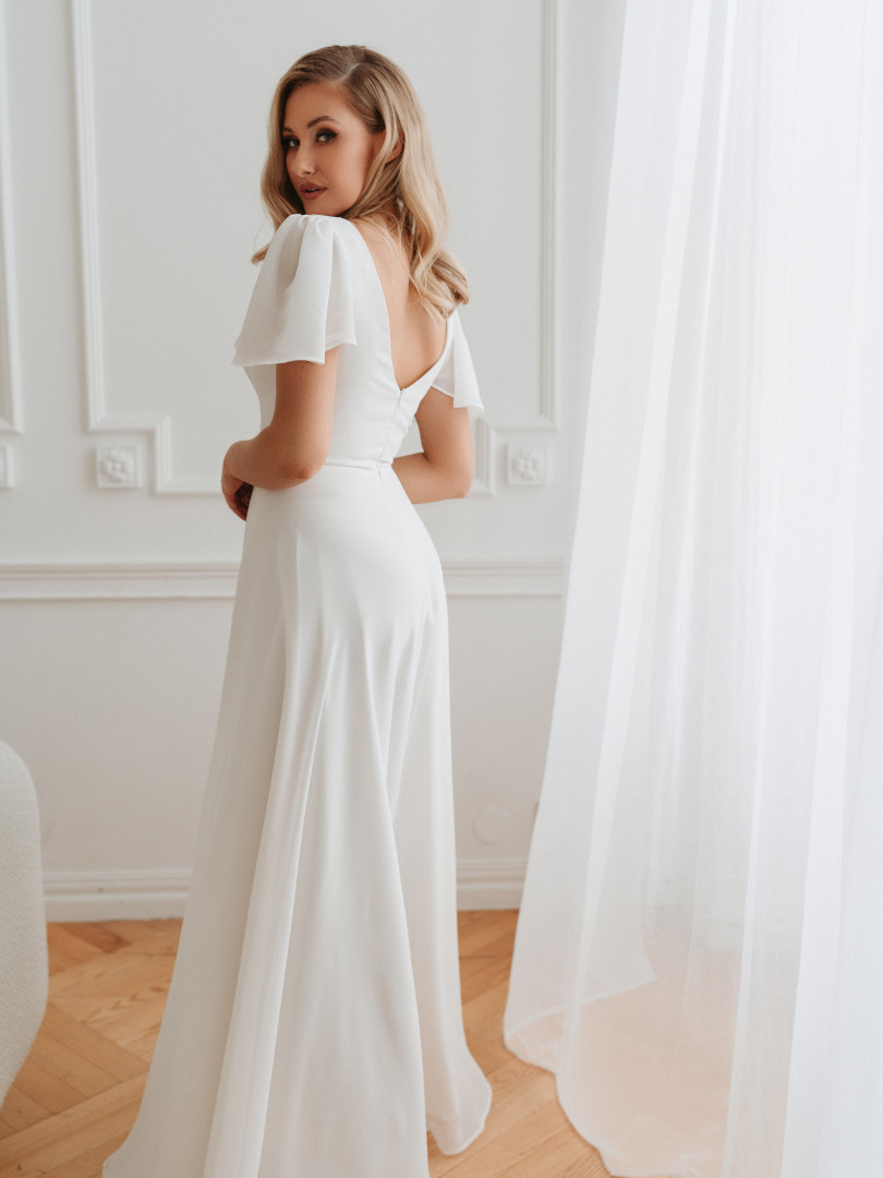 Kylie - simple wedding dress with short chiffon sleeves - Kulunove image 4