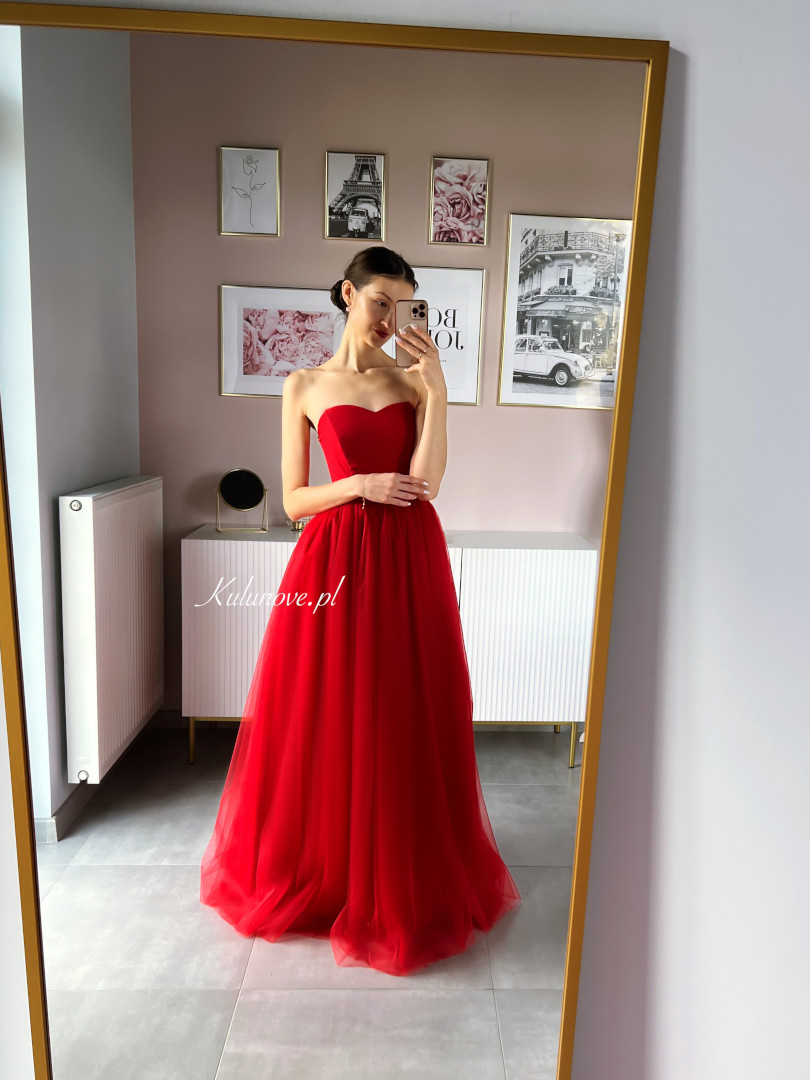 Melody - czerwona gorsetowa suknia tiulowa maxi w stylu księżniczki - Kulunove zdjęcie 1