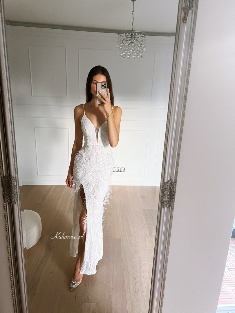 Anella - sequin feather maxi dress in white - Kulunove image 1