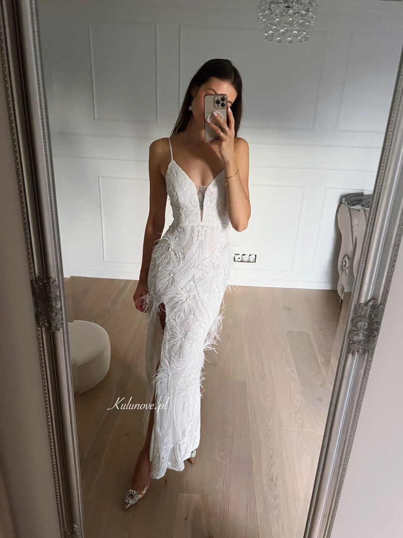 Anella - sequin feather maxi dress in white - Kulunove image 2