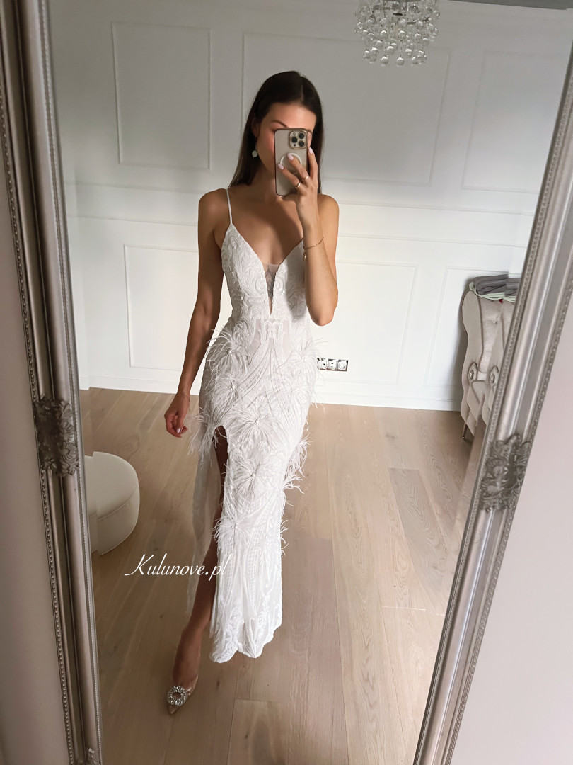 Anella - sequin feather maxi dress in white - Kulunove image 4