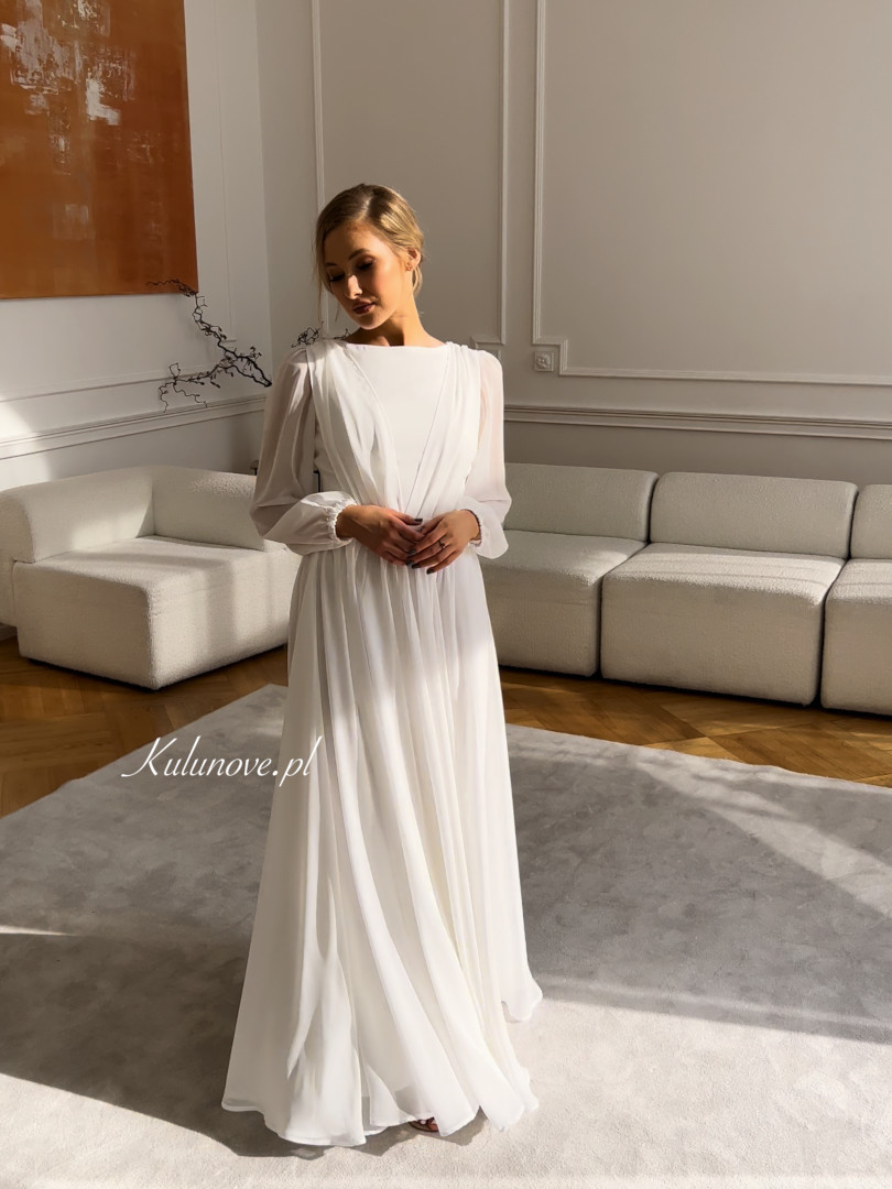 Alexandra - a minimalist wedding dress with a built-in front and an open back decorated with straps - Kulunove image 3