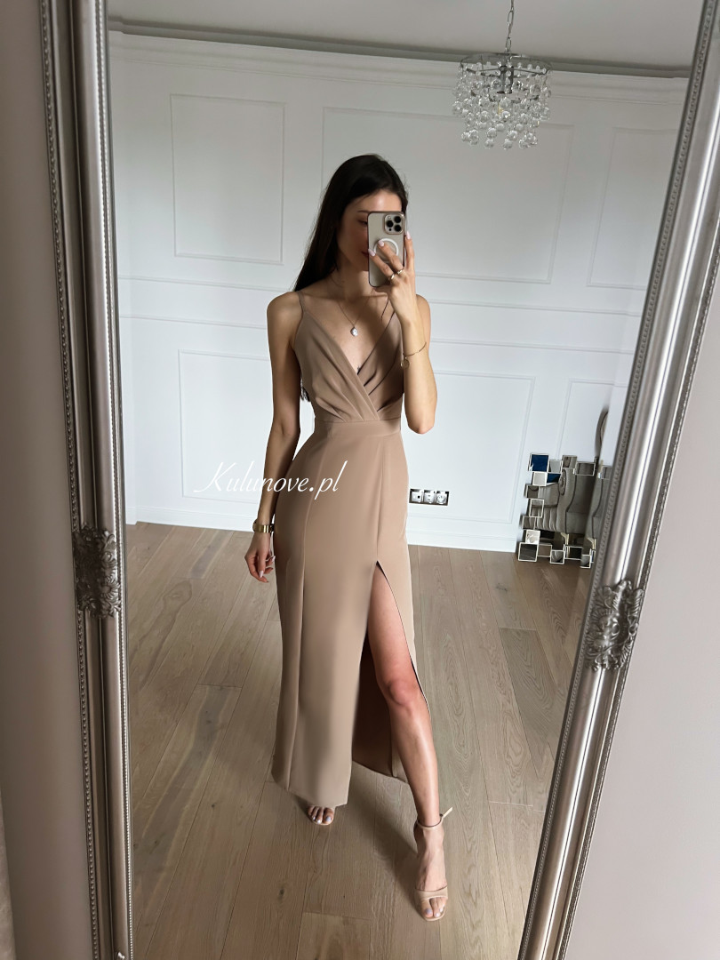 Andrea - simple long strapless dress in cappuccino color - Kulunove image 1