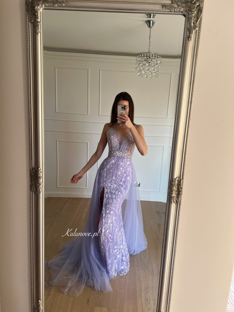 Frozen - richly decorated fish dress with detachable tulle train in heather color - Kulunove image 1