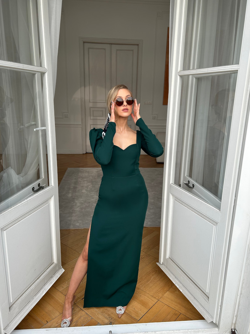 Laura - long green dress with long sleeves - Kulunove image 2