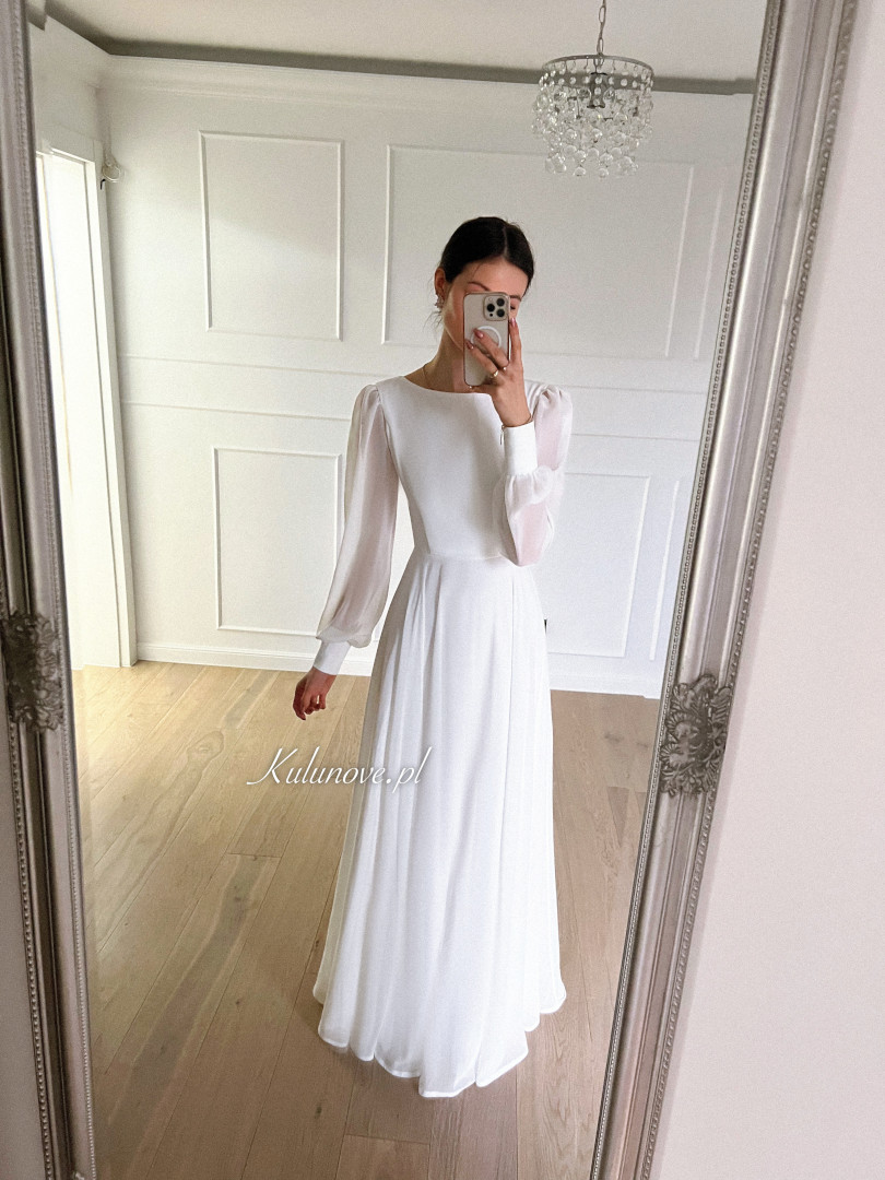 Georgia - minimalist chiffon wedding dress with long sleeves - Kulunove image 1