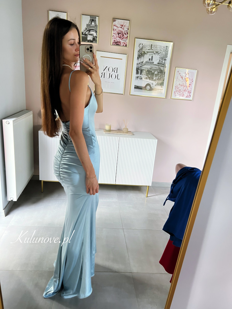 Milano - maxi dress with covered back with straps in dove blue color - Kulunove image 1