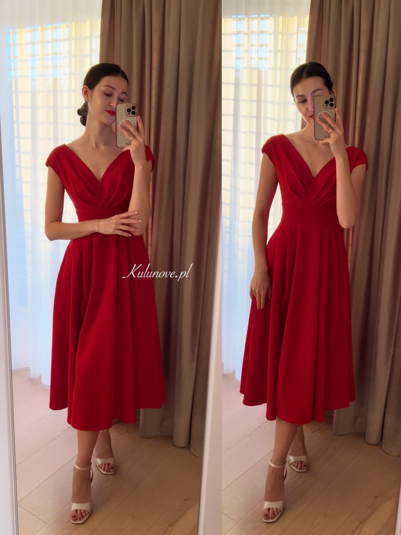 Jolie - red midi dress that subtly covers the shoulders - Kulunove image 1