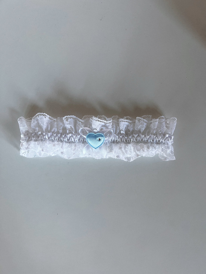 Wedding garter white with blue heart with diamond #3 - Kulunove image 2