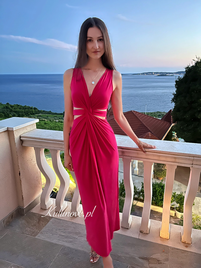 Arystea - long dress with decorative front in fuchsia color - Kulunove image 3