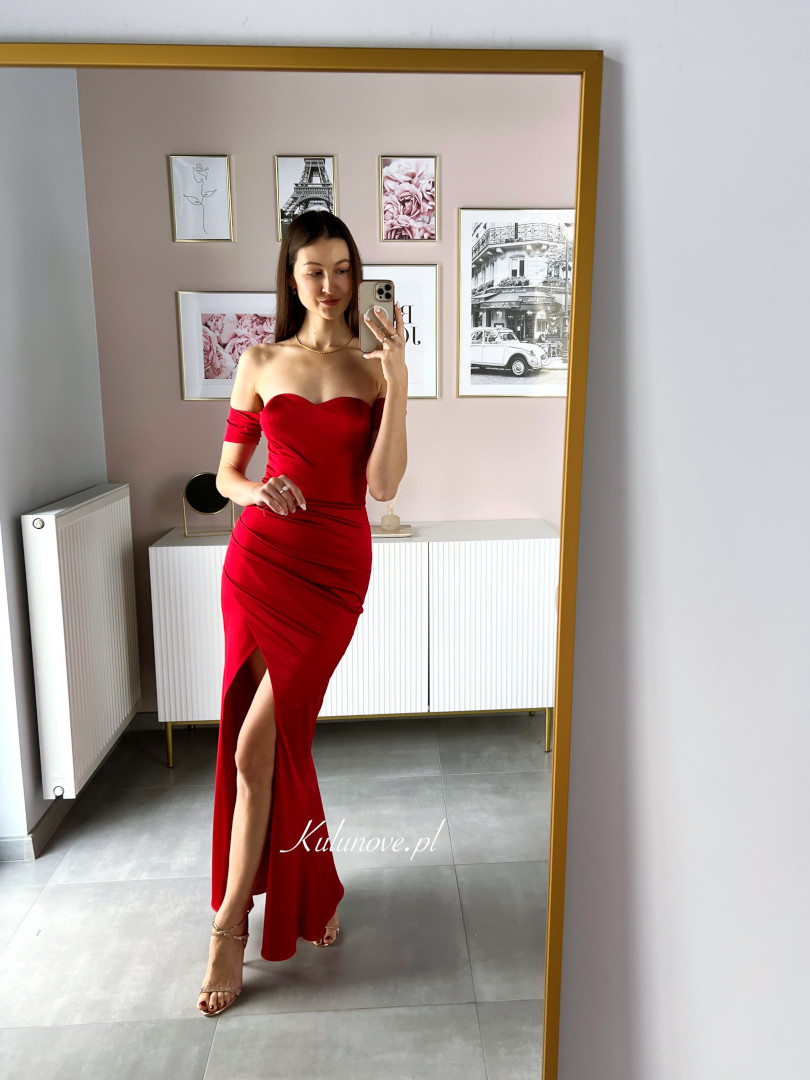 Marissa czerwona-  dopasowana wieczorowa sukienka maxi w stylu hiszpańskim - Kulunove zdjęcie 1