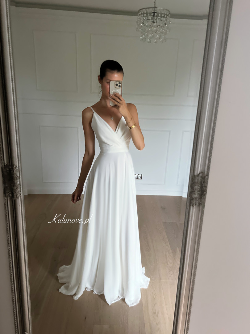 Alruna - chiffon ethereal strapless wedding dress with train - Kulunove image 4