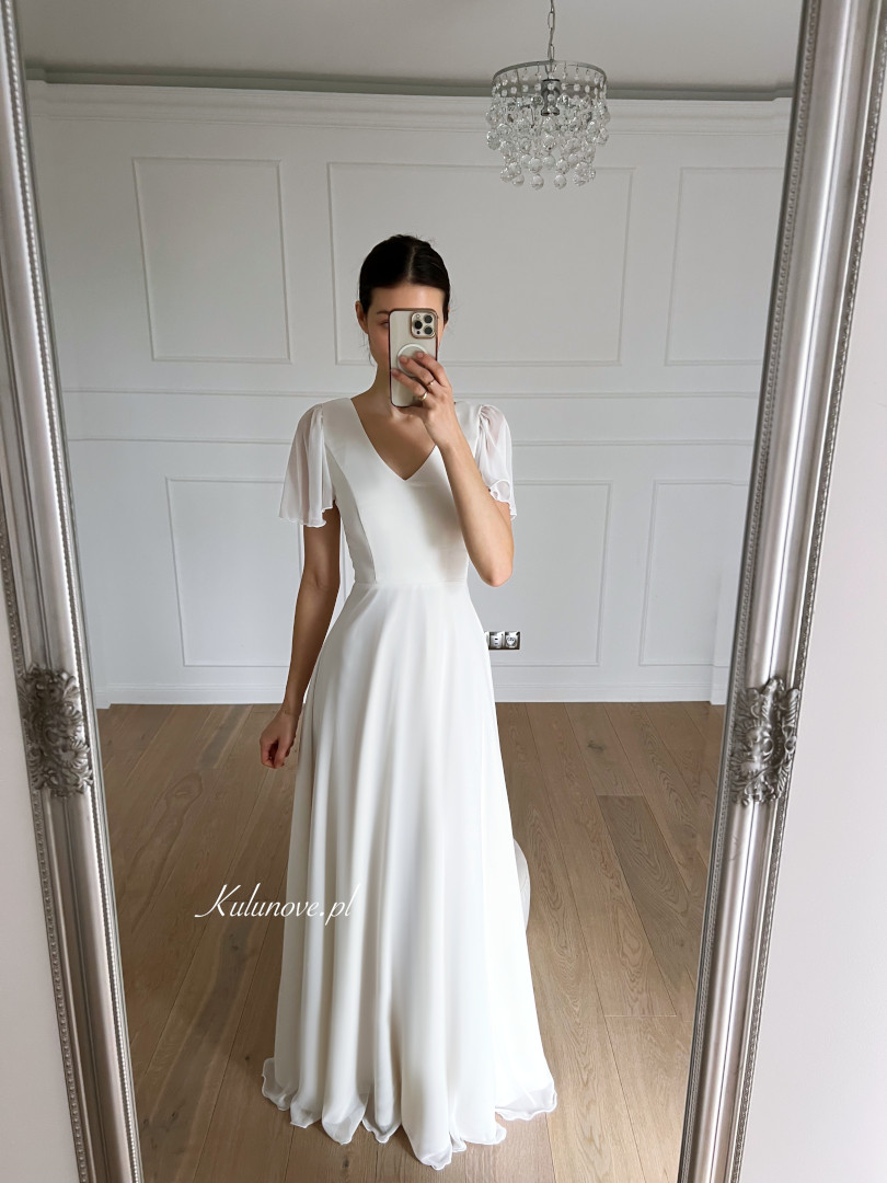 Kylie - simple wedding dress with short chiffon sleeves - Kulunove image 1