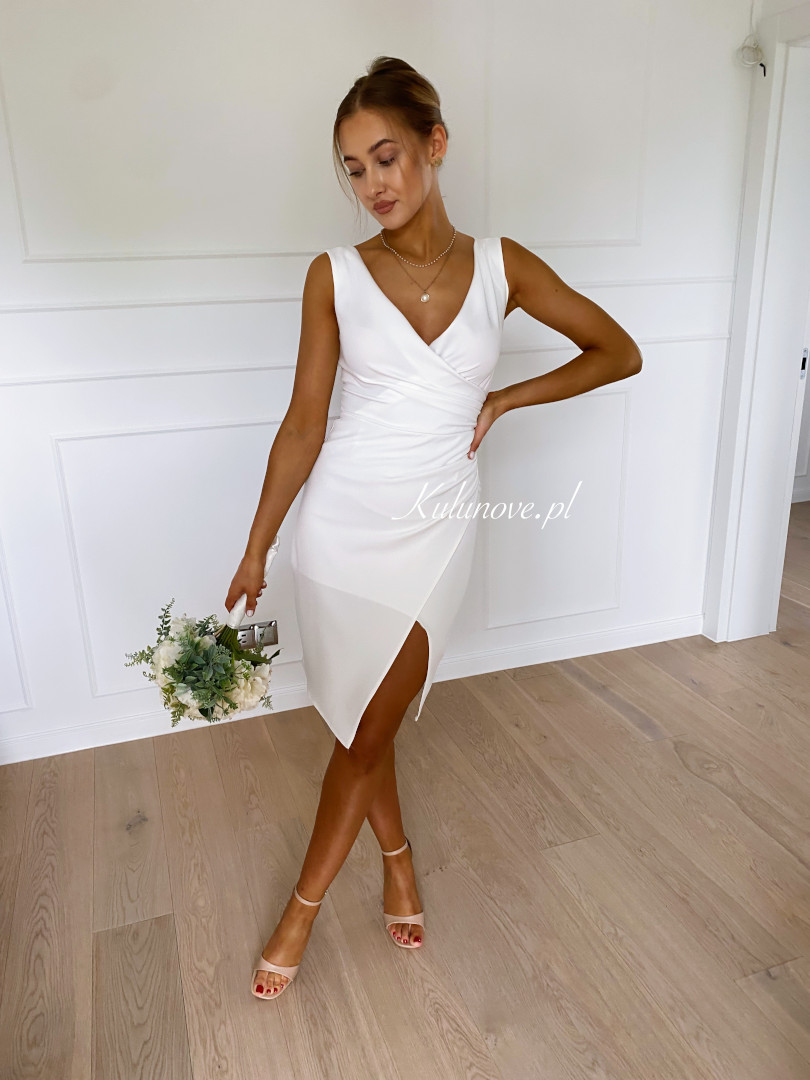 Mindy - elegant asymmetrical dress in ecru - Kulunove image 1
