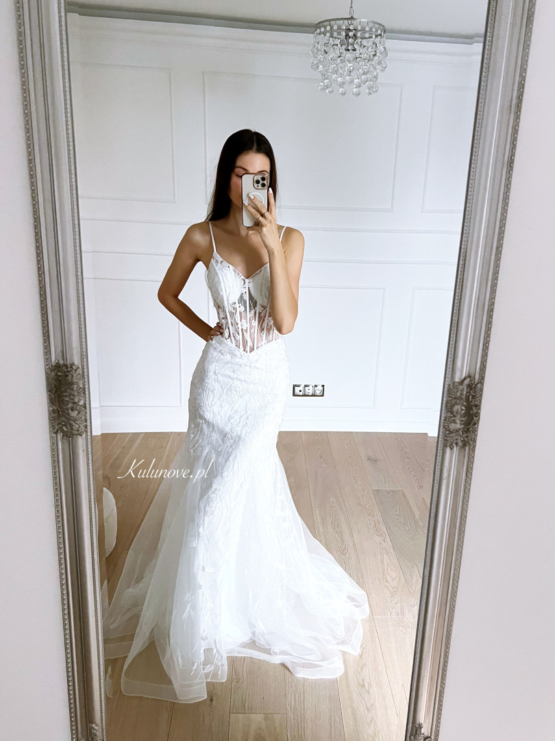 Sophia - lace mermaid wedding dress with thin straps - Kulunove image 1