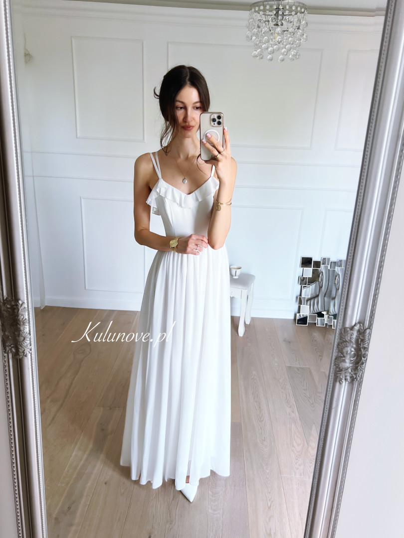 Ornelia - long spangled dress with frill in cream color - Kulunove image 1