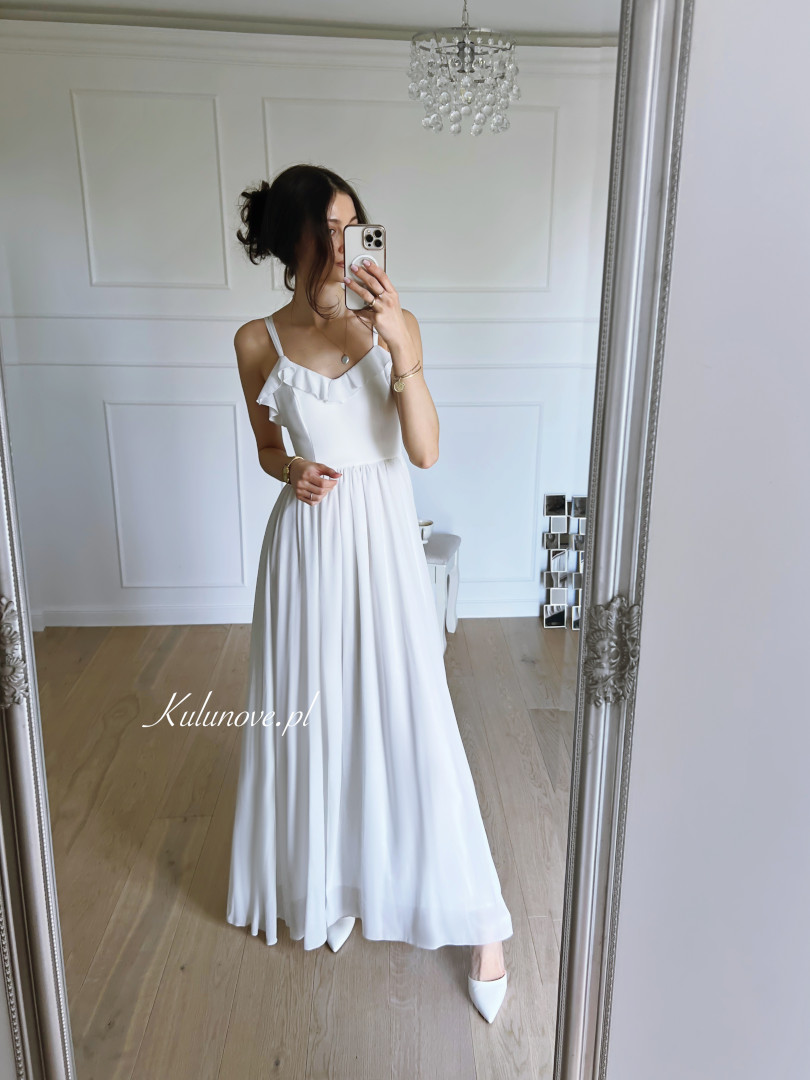 Ornelia - long spangled dress with frill in cream color - Kulunove image 2