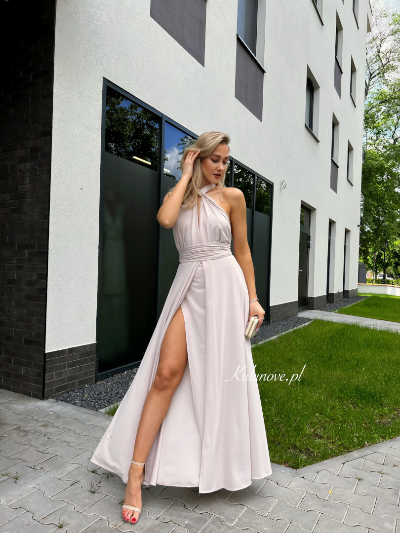 Nemezis - długa wiązana sukienka multiway w kolorze mlecznego beżu - Kulunove zdjęcie 4