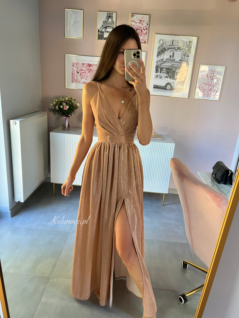 Elisabeth shine - long gold shiny dress with glitter - Kulunove image 4