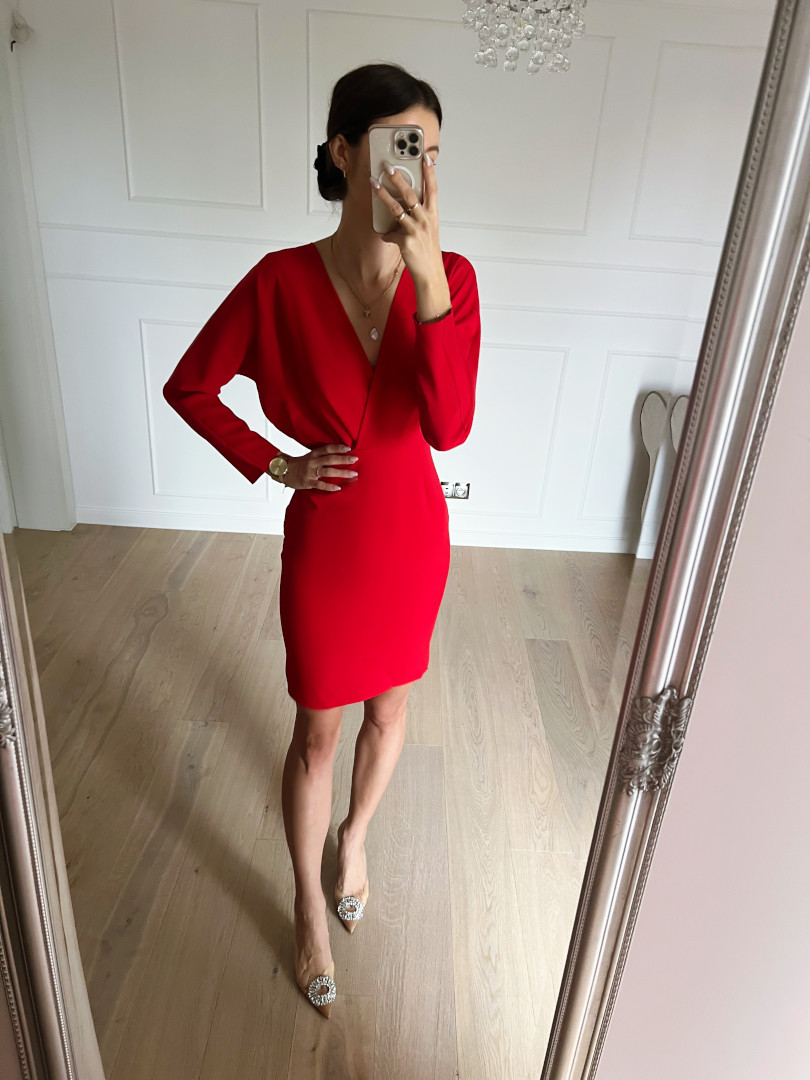 Josephine - red dress with pencil bottom and long sleeve envelope top - Kulunove image 1