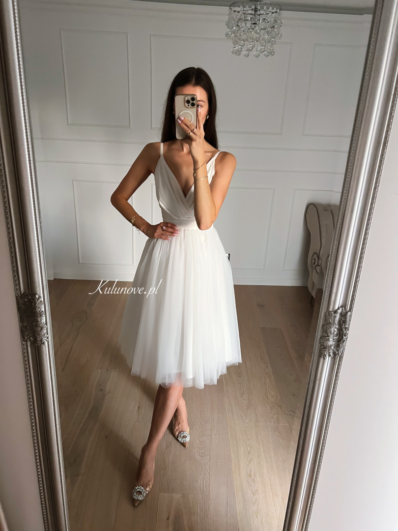 Ana midi - ecru tulle dress with envelope top and flared bottom - Kulunove image 1
