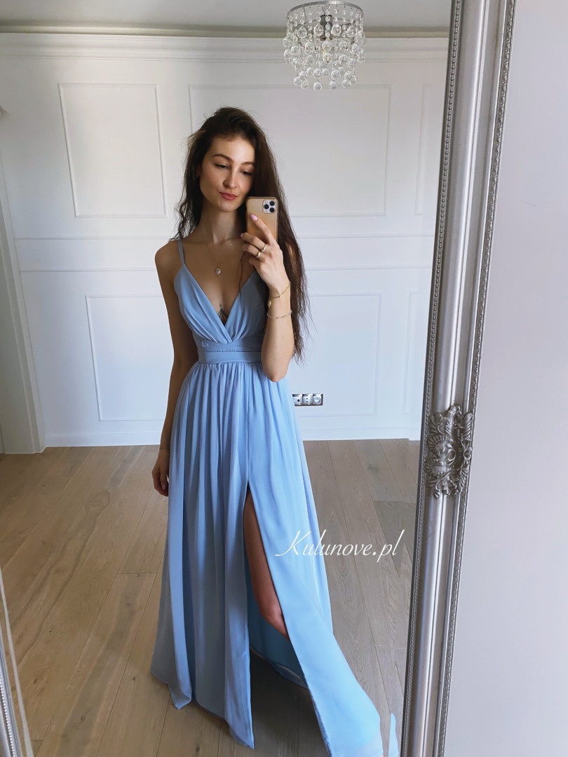 Francesca - blue chiffon maxi dress with deep neckline - Kulunove image 1
