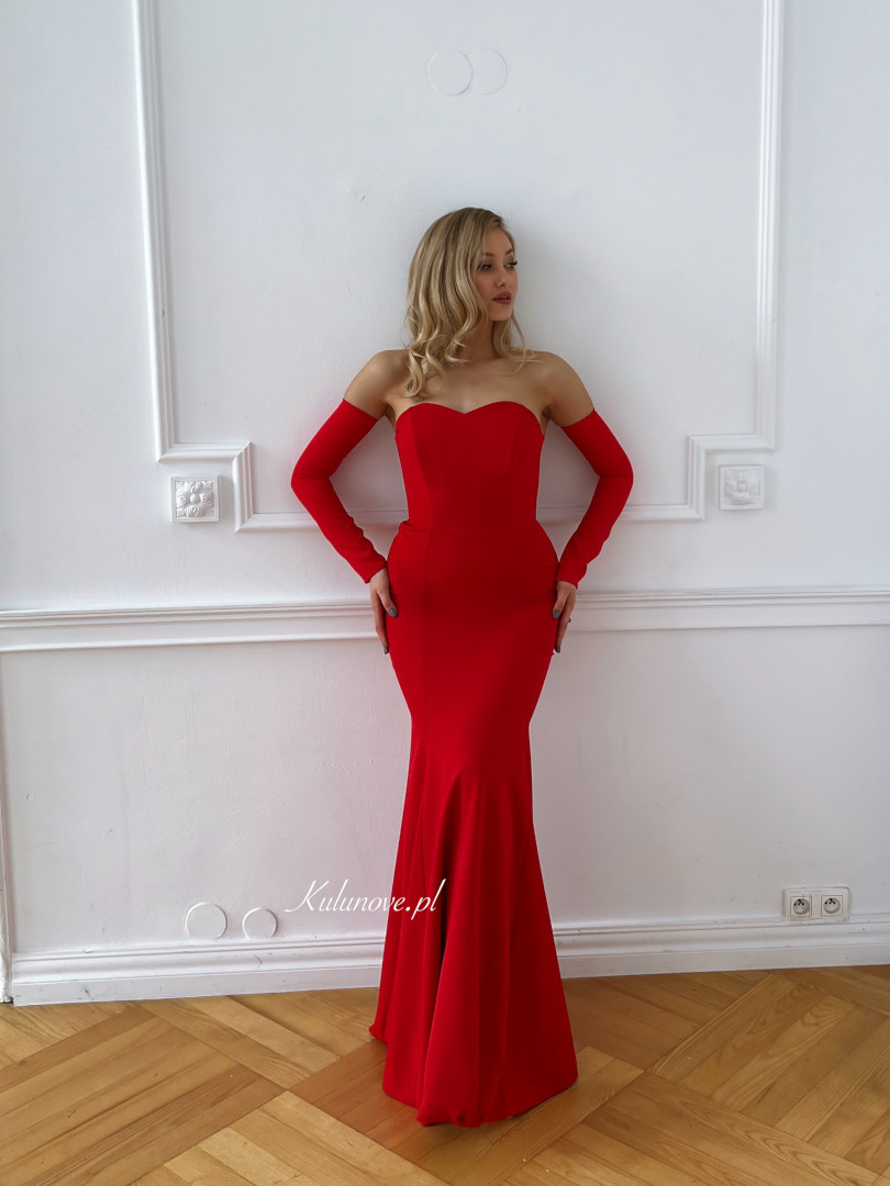 Monalisa - elegant fitted red fishnet dress with sleeves - Kulunove image 4