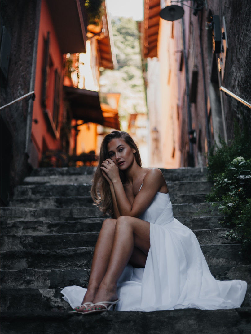 Francesca - airy chiffon wedding dress with thin straps - Kulunove image 3