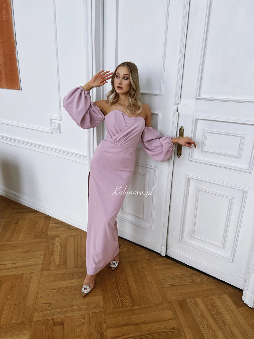 Andrina pink - long dress with open shoulders and falling buff sleeves - Kulunove image 1