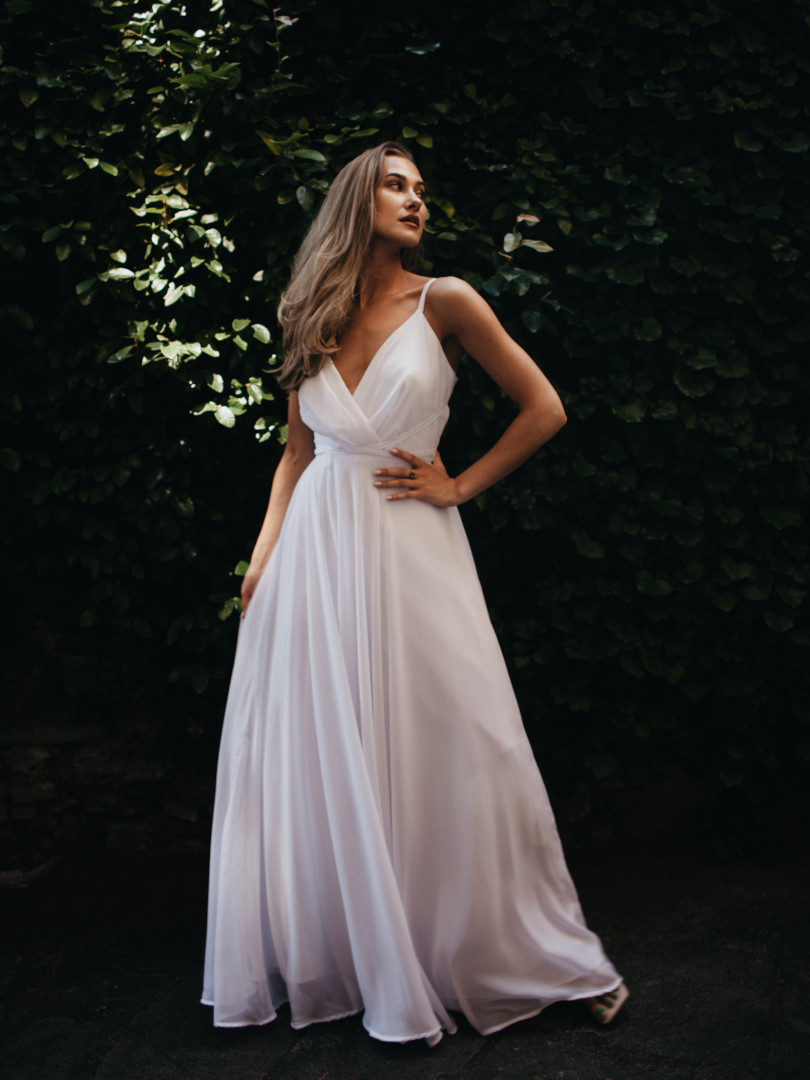 Francesca - airy chiffon wedding dress with thin straps - Kulunove image 4