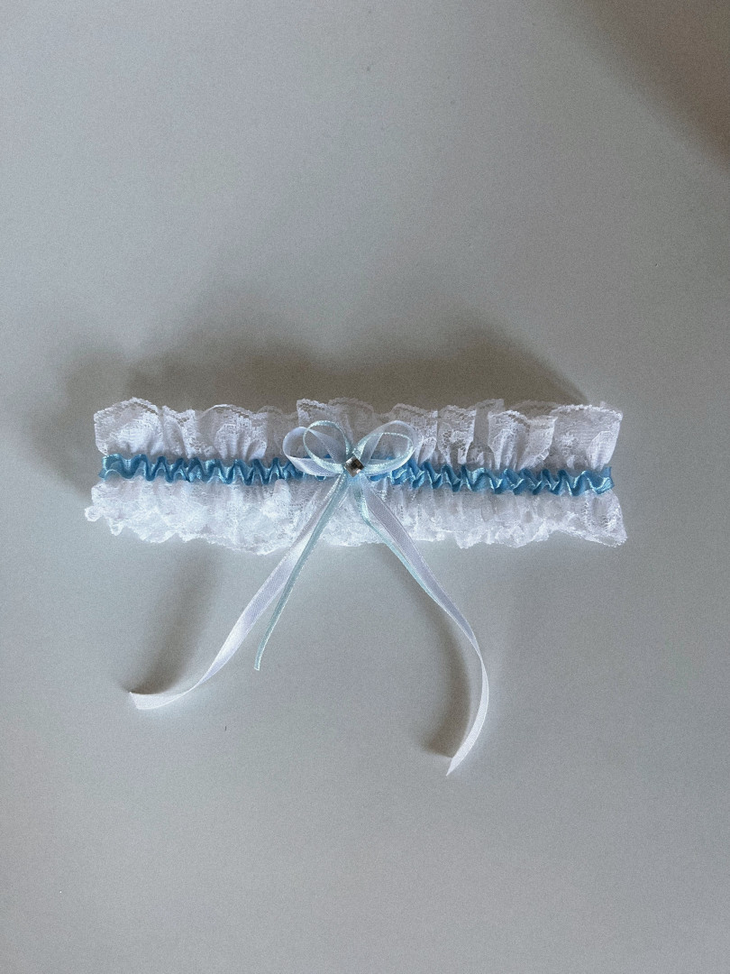 Bride's garter with double bow and blue rubber band #5 - Kulunove image 1