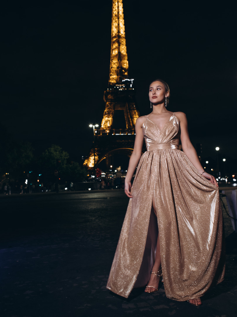 Elisabeth shine - long gold shiny dress with glitter - Kulunove image 1