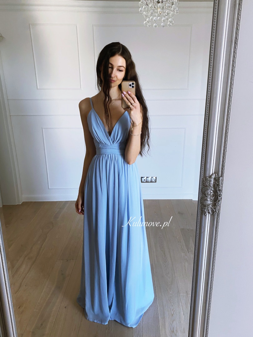 Francesca - blue chiffon maxi dress with deep neckline - Kulunove image 2